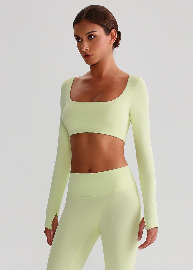 Fitness Long-sleeved Sports Bras With Chest Pads And Square Collars SKL-LQ8026