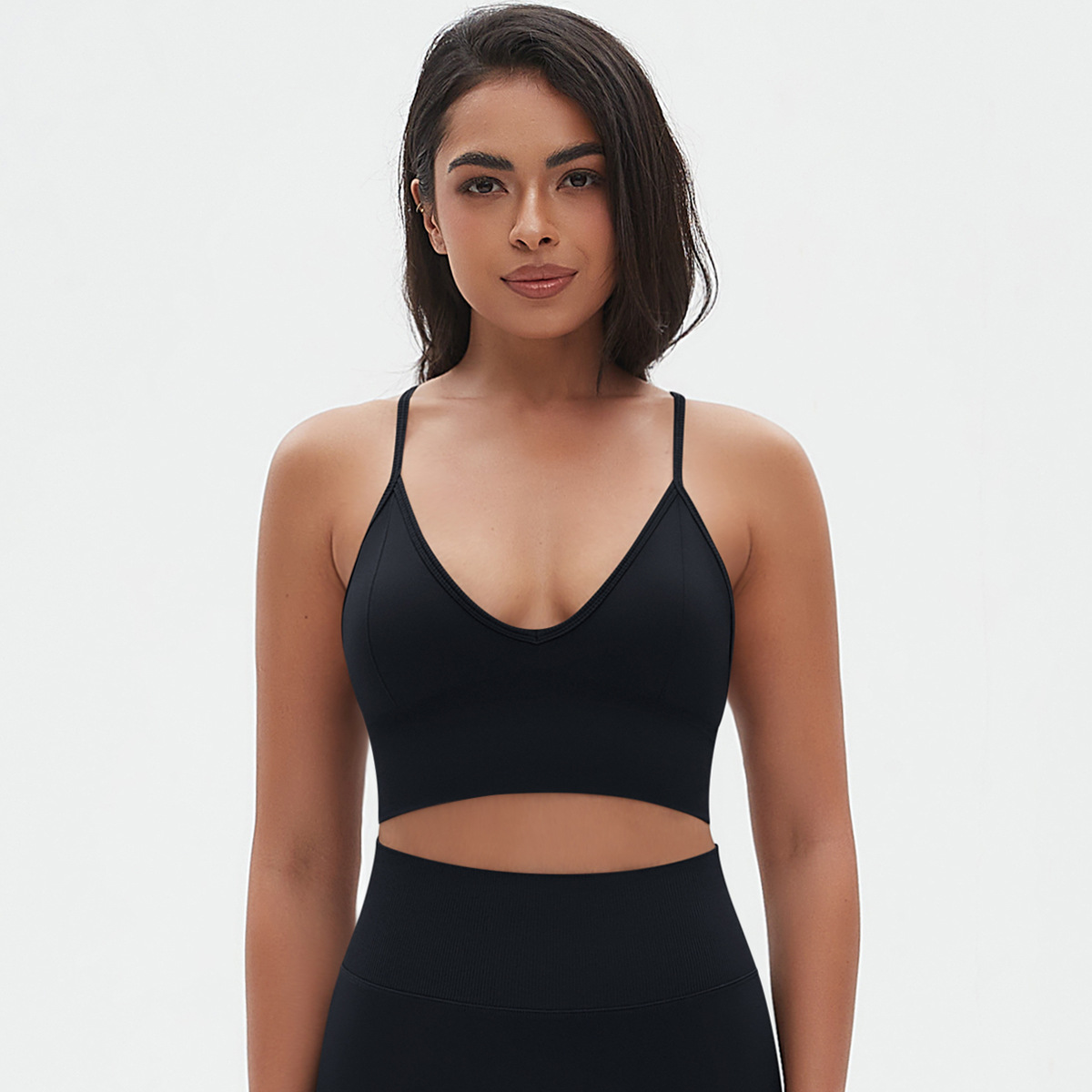Solid Color V-neck Halter Bra Sports Top 6666