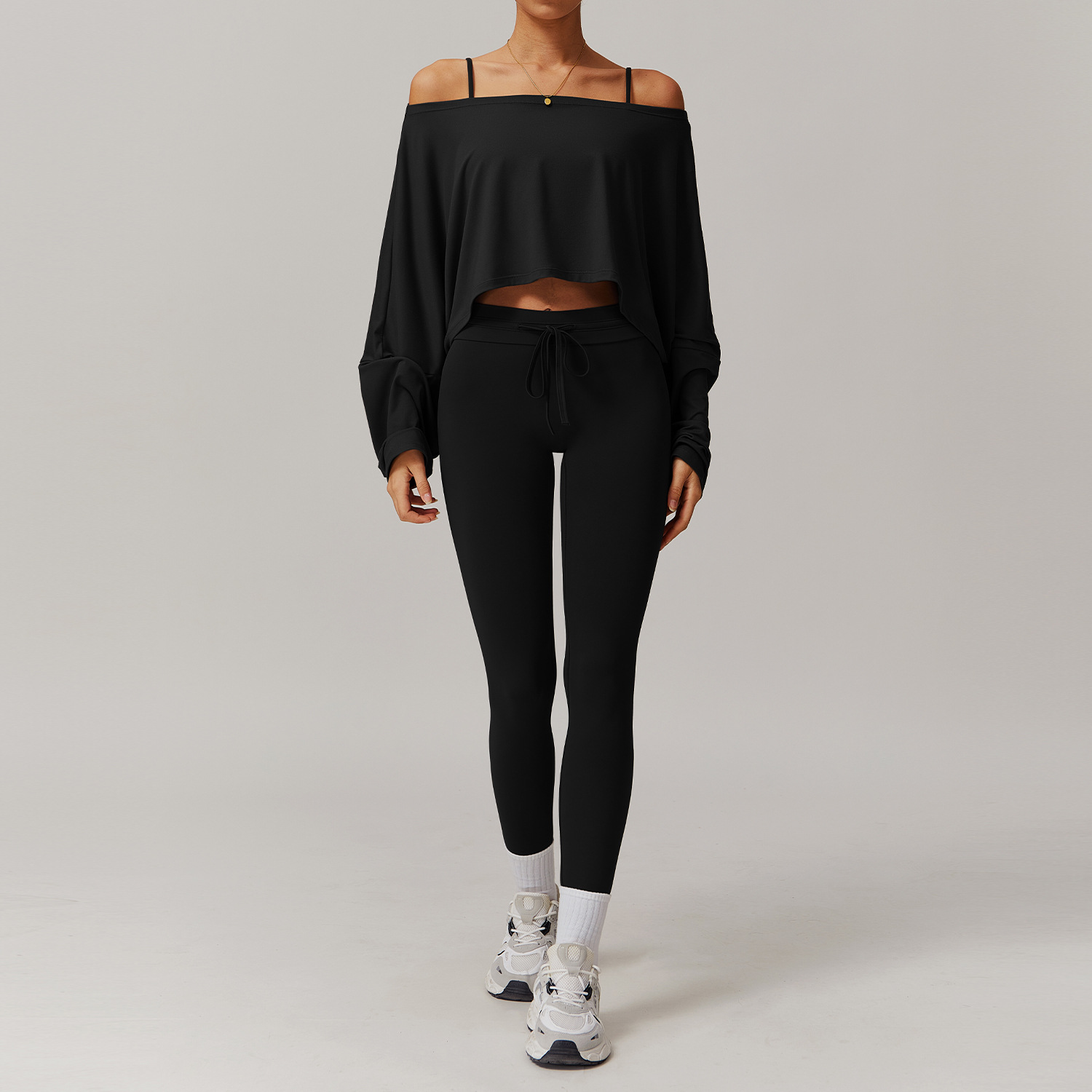 Off the shoulder Long-sleeve Yoga Set 5034