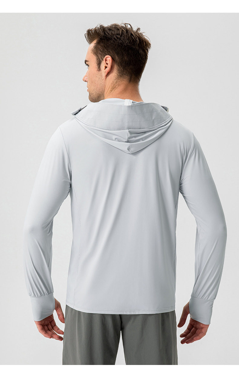 Men's Ice Silk Hooded Long Sleeve Sun Protective Sweatshirt 22620