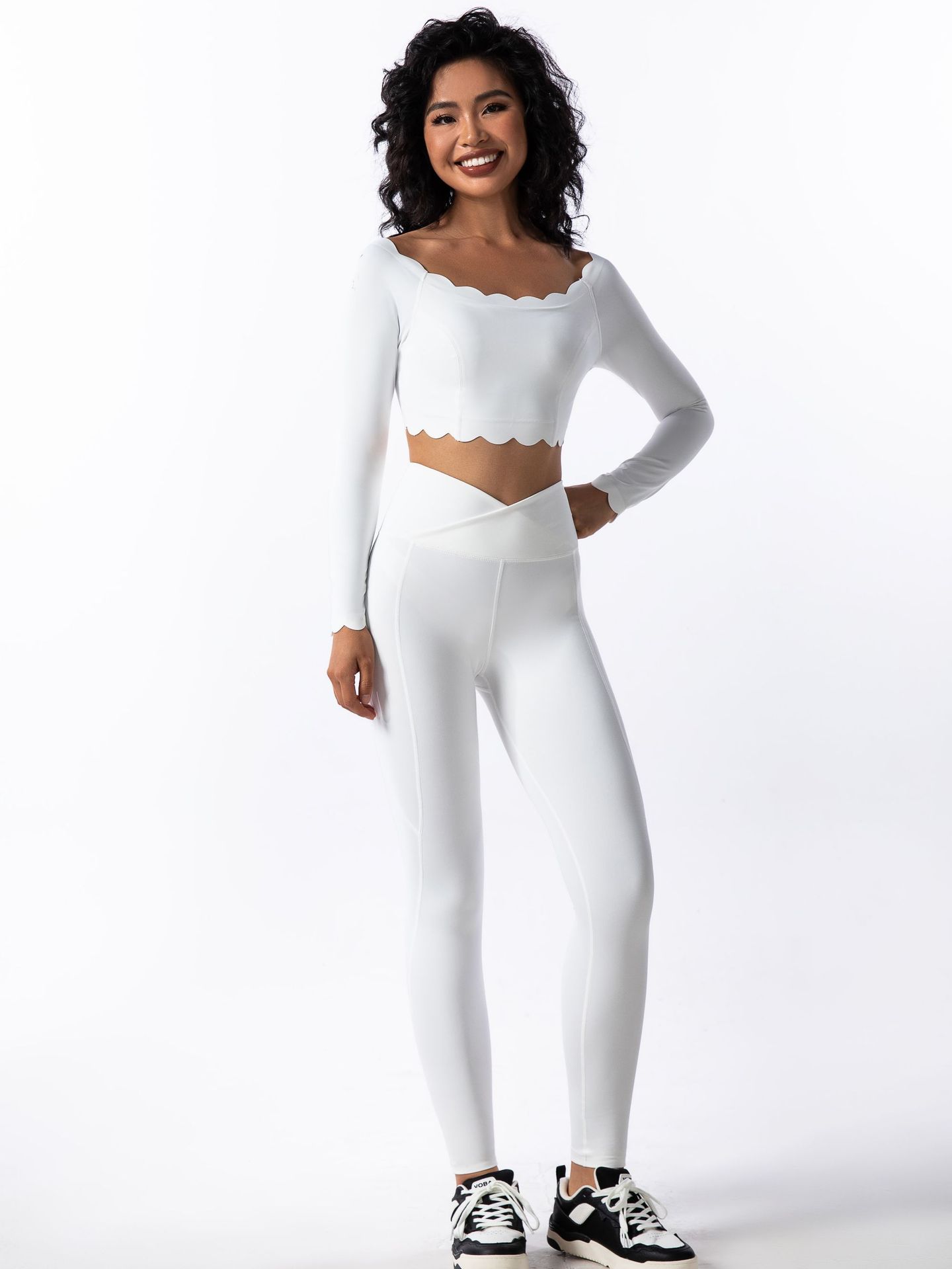 Lace Long-Sleeved Yoga Training Pilates Running Fitness Two-Piece Set SKL-FNK8808