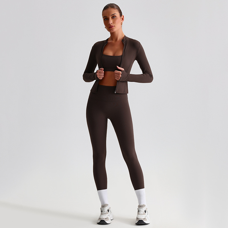 Long Pants And Coat Tight Yoga Suit Set High-waisted Quick-drying Running And Fitness SKL-LQ8656