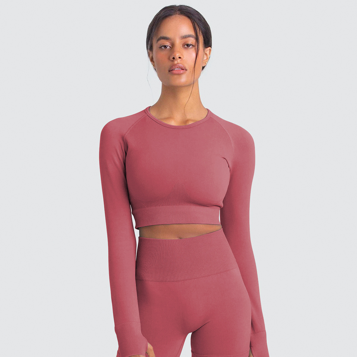 Solid-color Long-sleeved Yoga Clothes for Sports and Fitness 6095