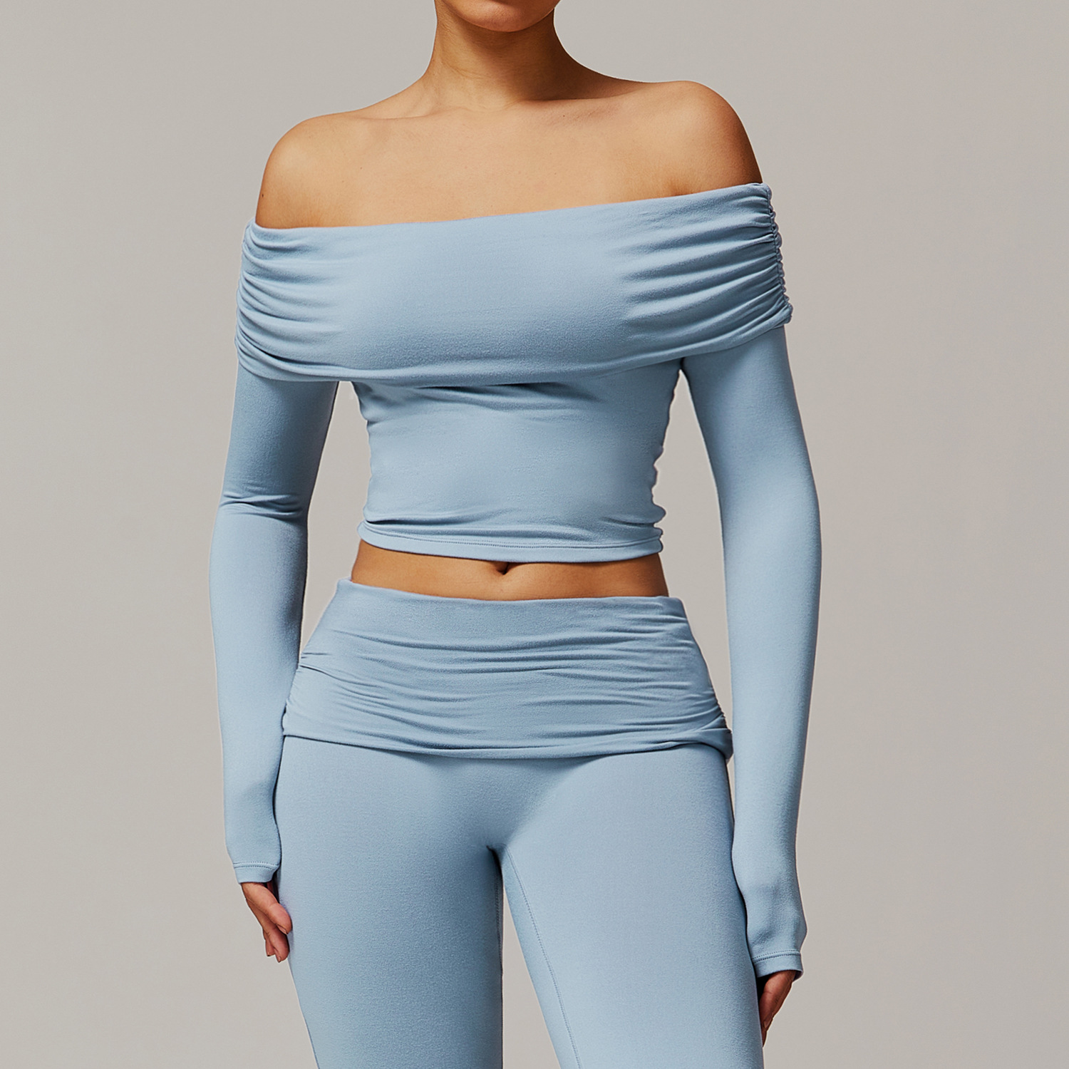 Off-the-shoulder Long-sleeved Yoga Wear 9152