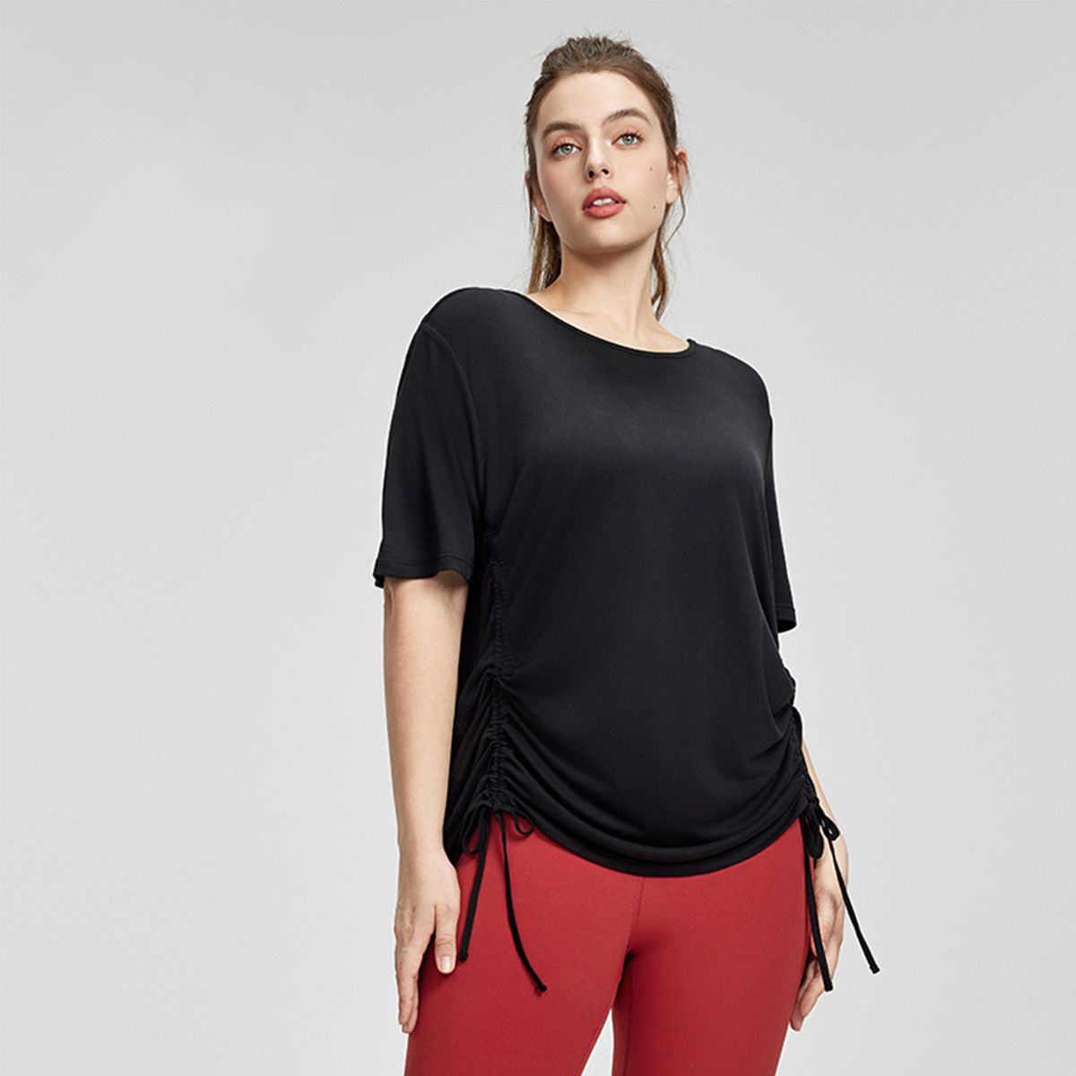 Adjustable Drawstring Slimming Plus-Size Short-Sleeve Top DWY215435