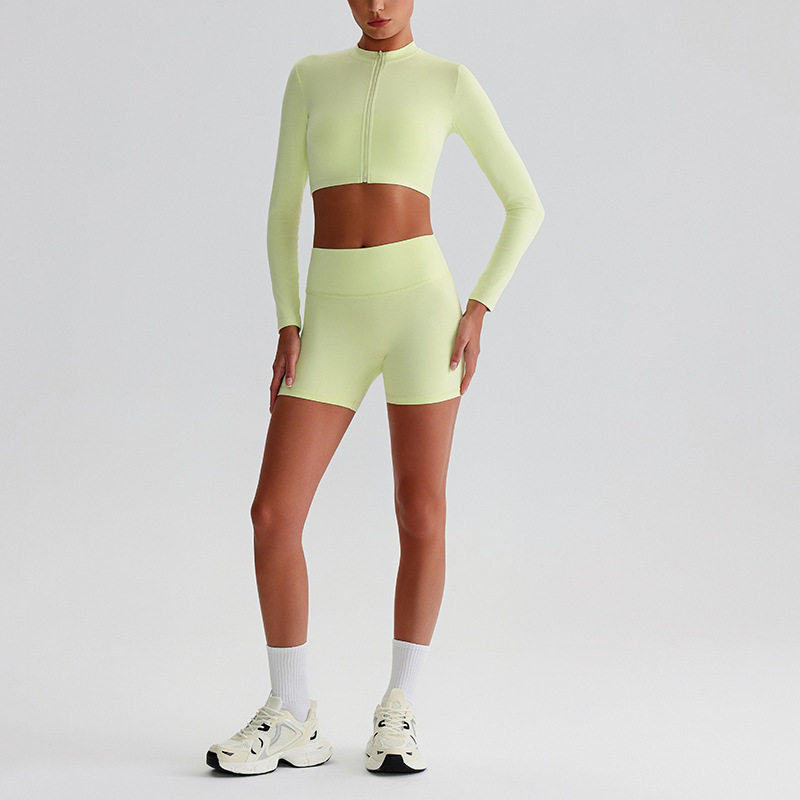Zipper Yoga Jacket Crop Tight Yoga Sports Cycling Pants Yoga Set SKL-LQ0322