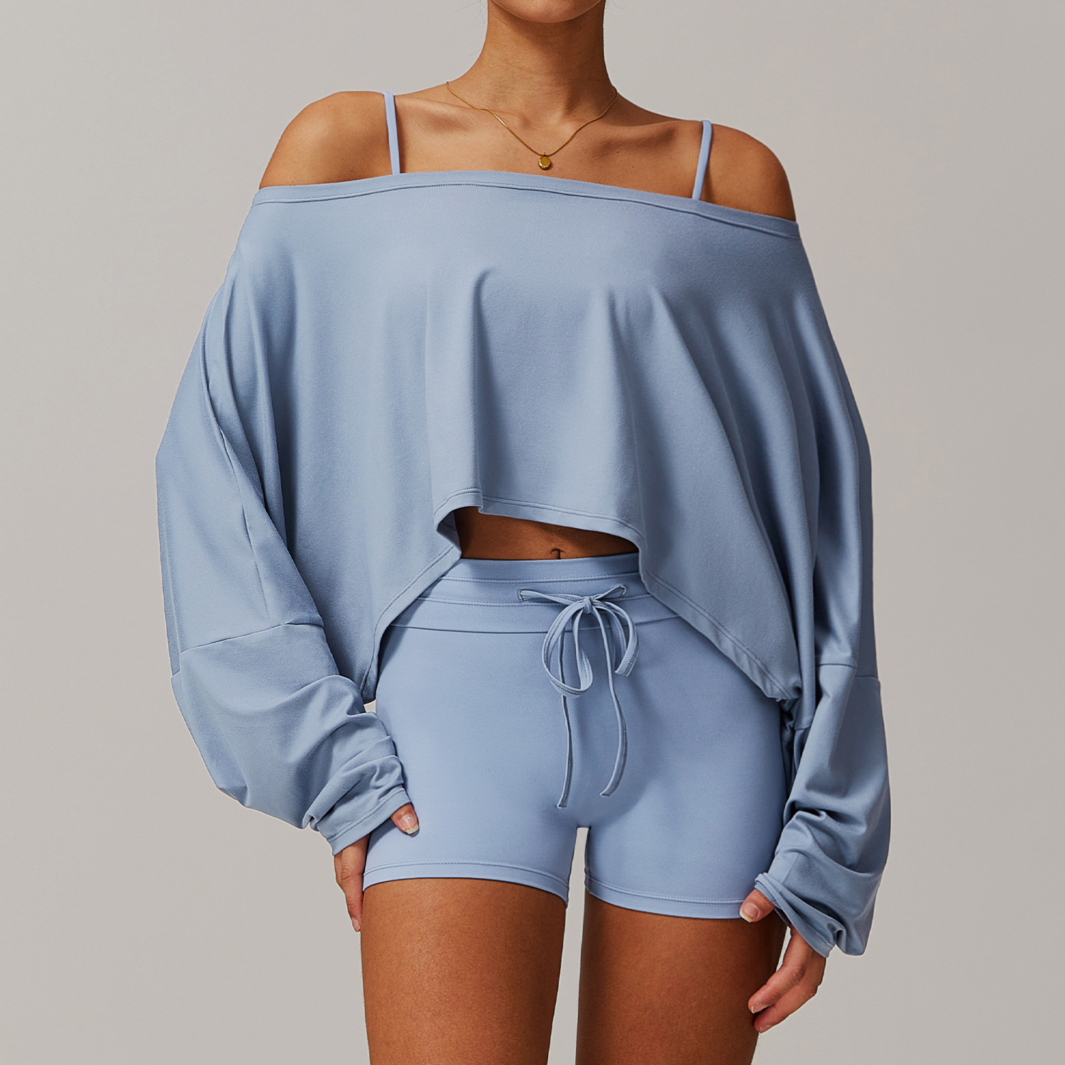 Off the shoulder Long-sleeve Yoga Set 5034
