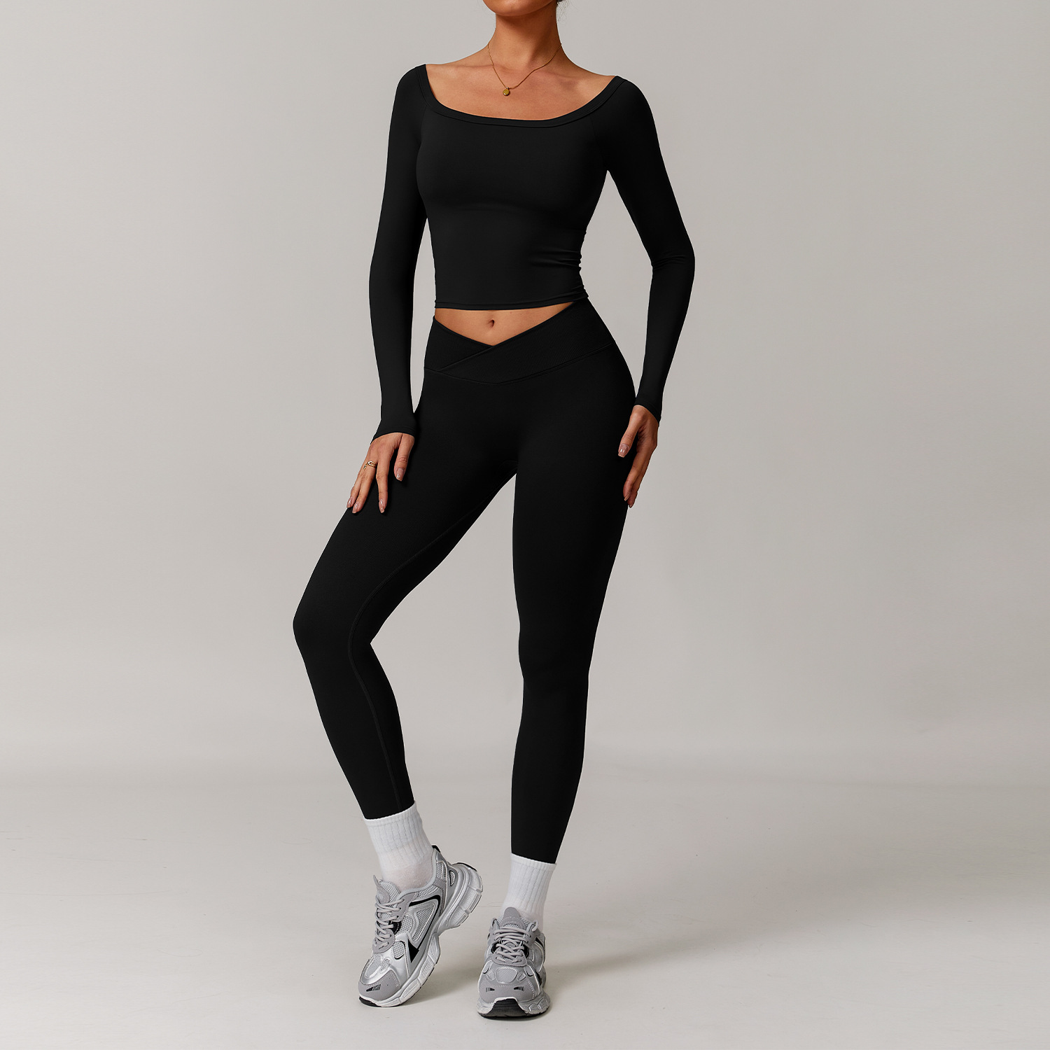 Yoga Clothing Set Long - Sleeved Top and Long Pants Combo for Workout 5036