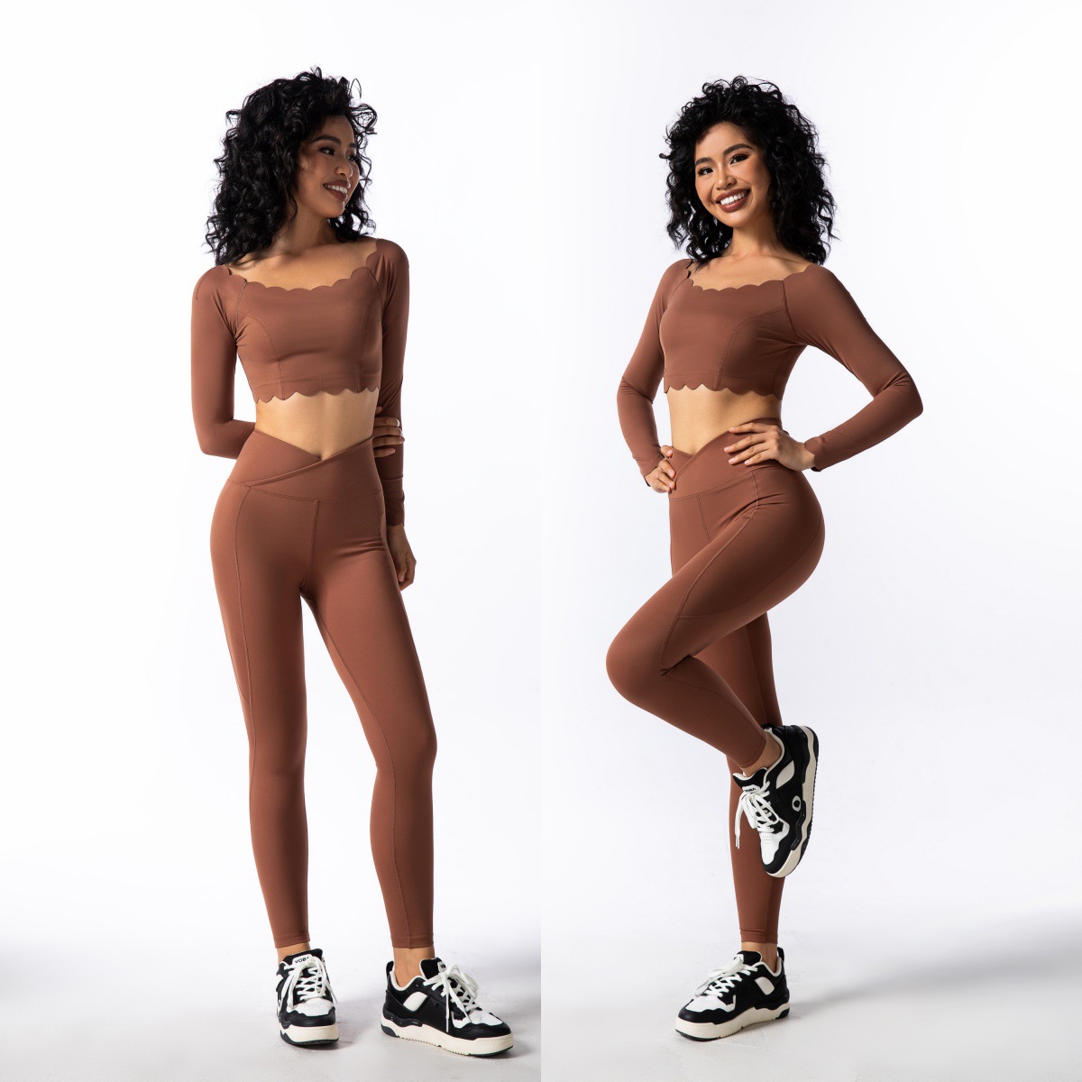 Lace Long-Sleeved Yoga Training Pilates Running Fitness Two-Piece Set SKL-FNK8808