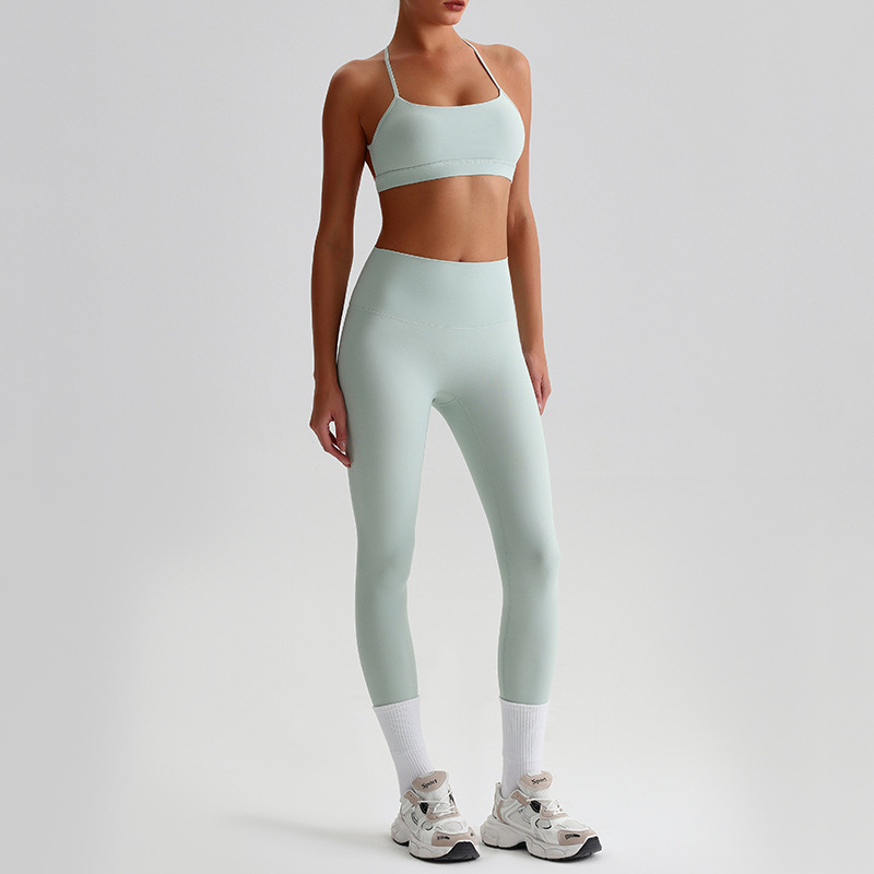 Fitness Sports Leggings And Crossed Beautiful Bra With Pads Set SKL-LQ8639