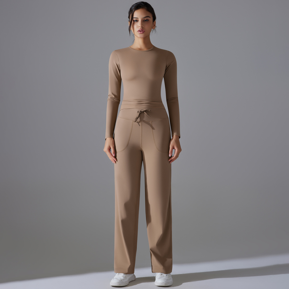  High-Waisted Hip-Lifting Drawstring Wide-Leg Pants Set 6662
