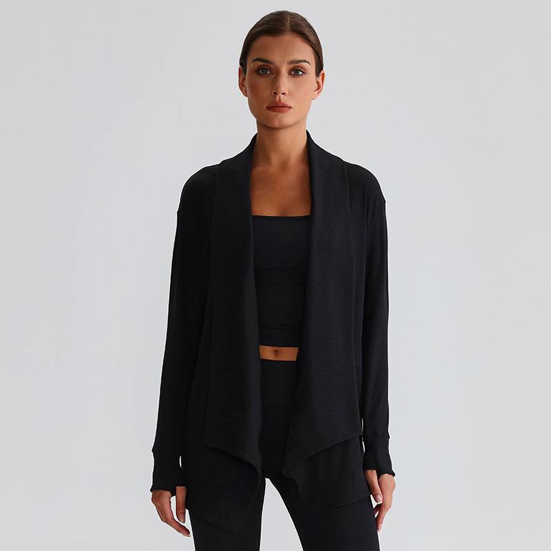 Ribbed Fabric Long-Sleeve Yoga Jacket for Fitness SKL-LQ7005