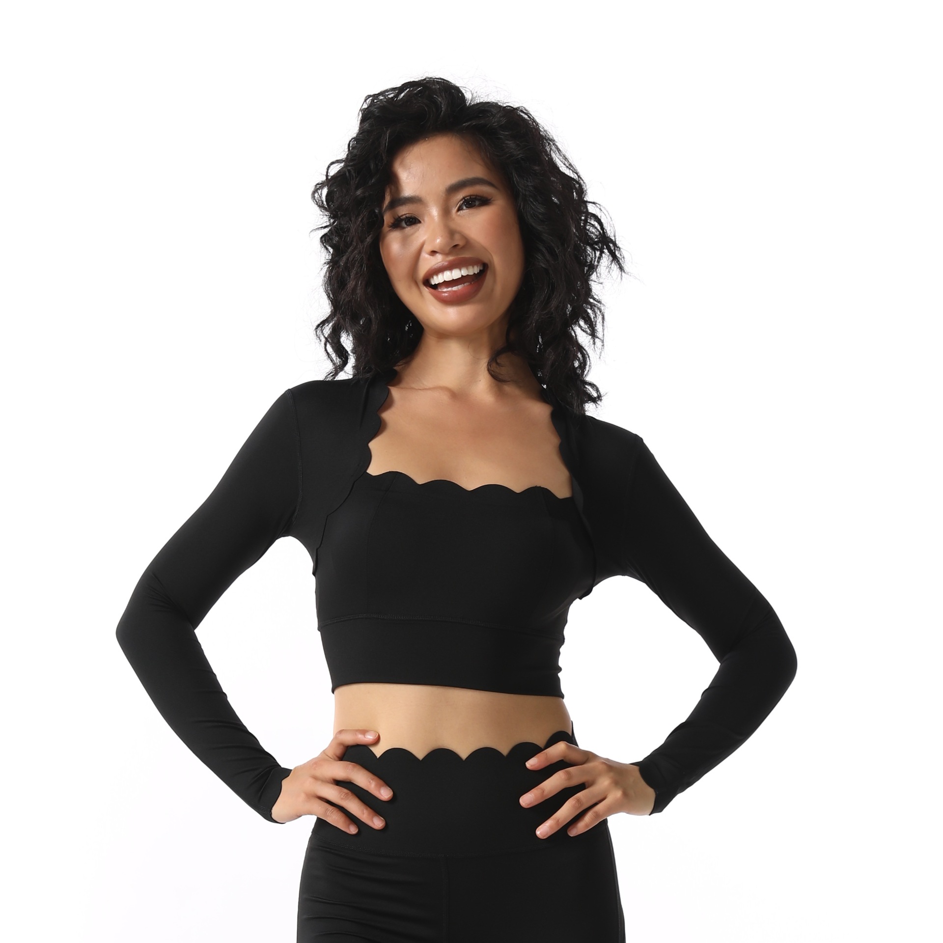 Square-Neck High-Stretch Slim Fit Yoga Long-Sleeve Top SKL-FNK8810