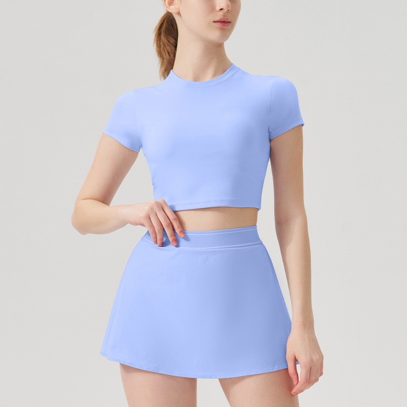 Casual Sports Bra & Anti-Sheer Tennis Skirt Set SKL-QY-T4895+K4605