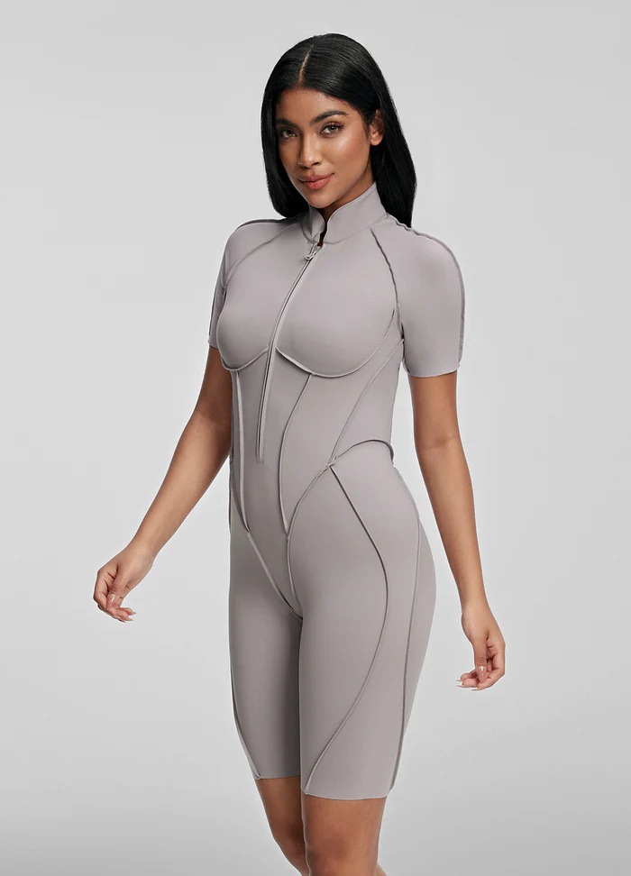 Comfortable Slim Fit Open-Back Short Length Yoga Jumpsuit with Built-in Bra SKL-FNK25129