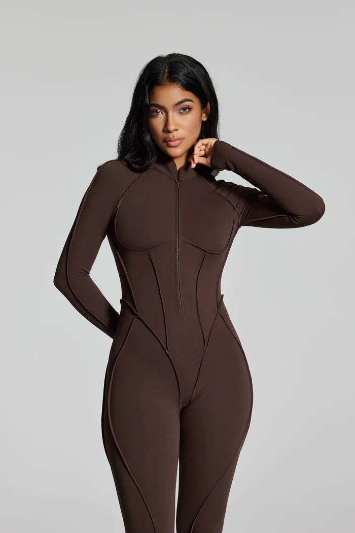 Comfortable Slim Fit Open-Back Long Length Yoga Jumpsuit with Built-in Bra SKL-FNK25122
