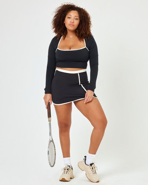 2-Piece Long-Sleeve Athletic Tennis Skirt Set for Fitness and Running SKL-FNK8845