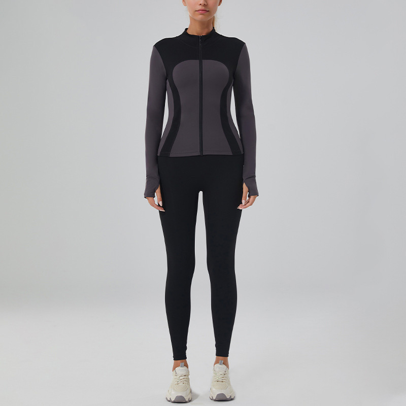 Long-Sleeve Stand Collar Zip-Up Yoga Jacket Set SKL-QY-T4882+QY22424