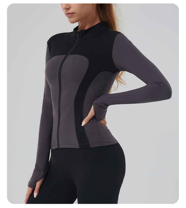 Long-Sleeve Stand Collar Zip-Up Yoga Jacket Set SKL-QY-T4882+QY22424