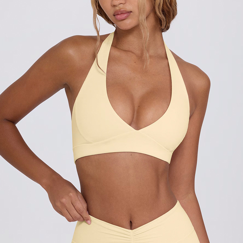 Halter Neck Solid Color Open-Back Yoga Bra SKL-QY-B6505