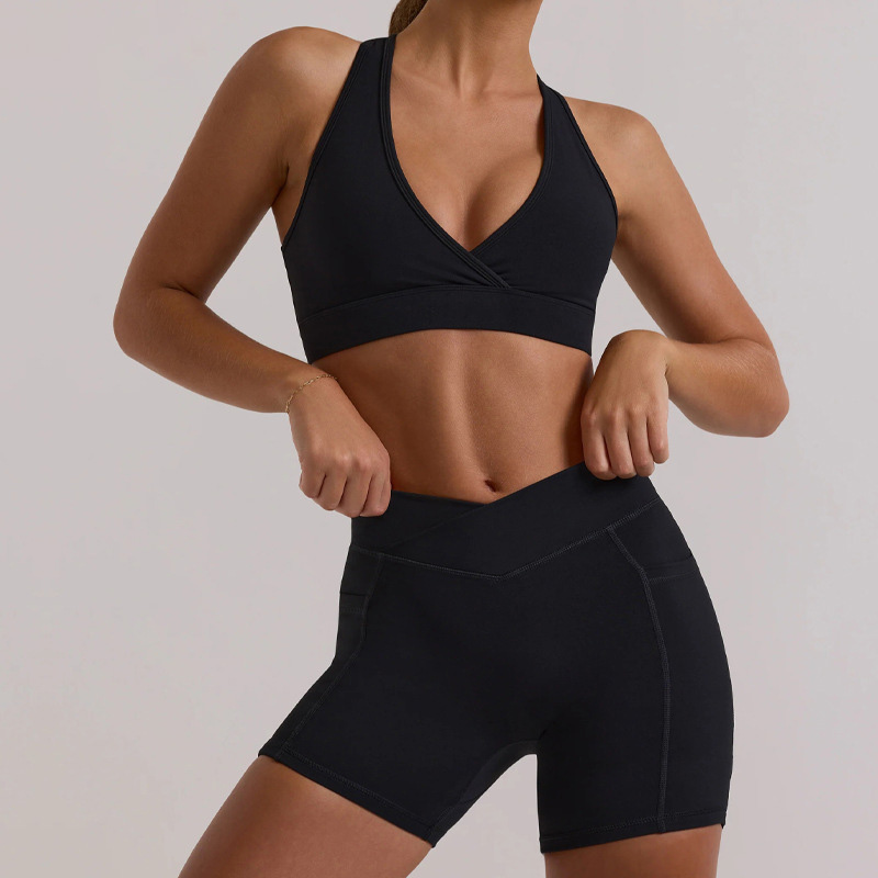 Hanging - neck Sports Bra Top with Shorts Yoga Outfit Set for Fitness and Running SKL-QY-B3073+K3611
