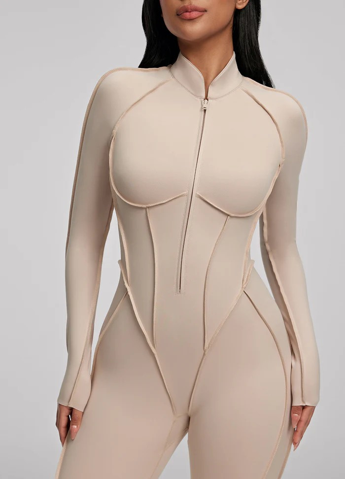 Comfortable Slim Fit Open-Back Long Length Yoga Jumpsuit with Built-in Bra SKL-FNK25122