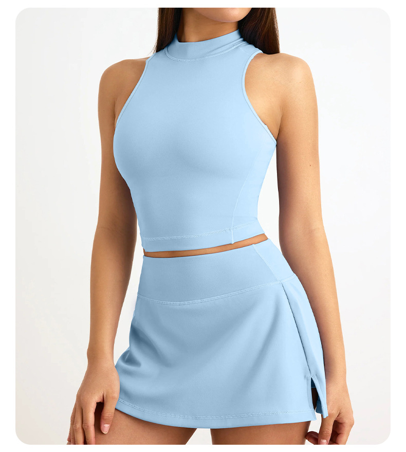 Quick-Dry Sleeveless Tank Top & A-Line Skirt Yoga Set for Fitness SKL-QY-T4810+K4533