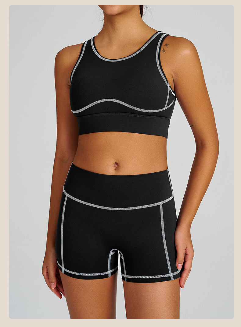 Colorblock Quick-Dry Sports Bra Tank Top & Shorts Set for Running & Yoga SKL-QY-B4038+K4626