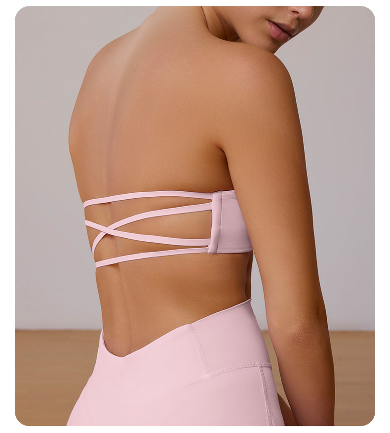 Nude-feeling Strappy Open-Back Sports Bra for Women's Yoga and Fitness SKL-QY-B4029