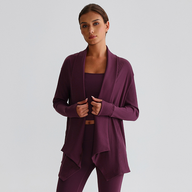 Ribbed Fabric Long-Sleeve Yoga Jacket for Fitness SKL-LQ7005