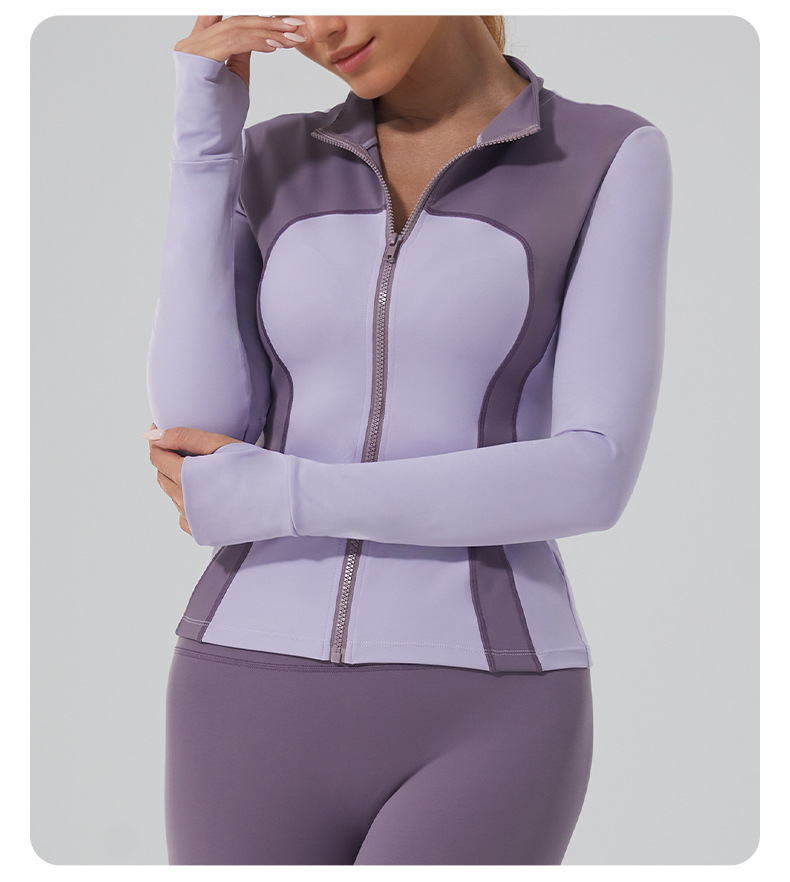 Long-Sleeve Stand Collar Zip-Up Yoga Jacket Set SKL-QY-T4882+QY22424