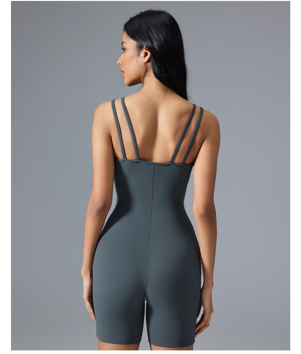 V-neck Nude Exercise One-piece Jumpsuits D25107