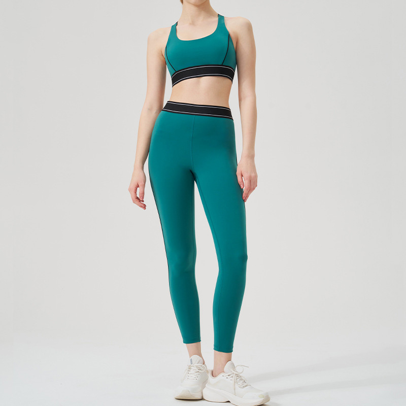 Colorblock Open-Back Multi-Sport Yoga Set with Sports Bra for Running & Fitness SKL-QY-B4016+K4546
