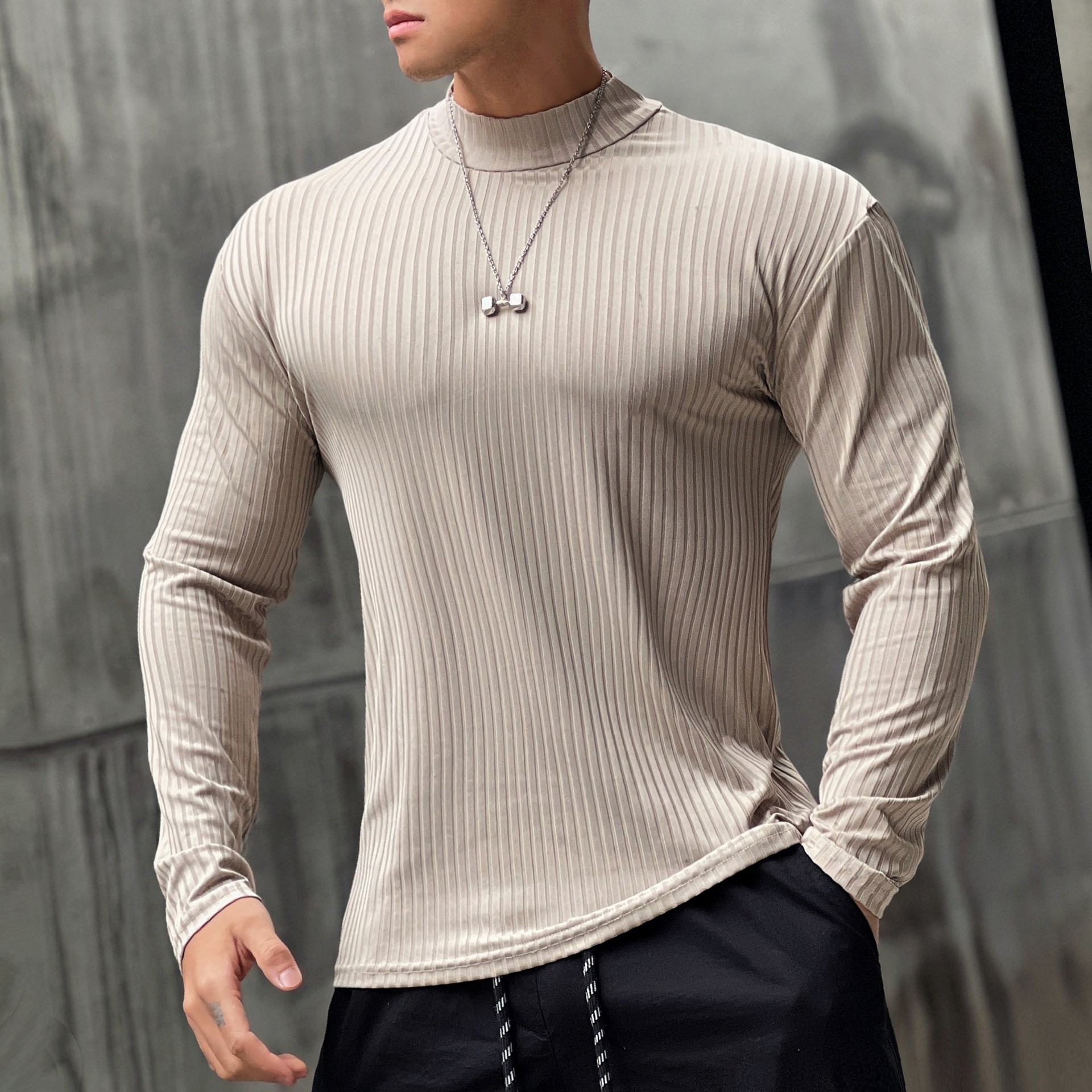 Men's Striped Elastic Quick - Dry Athletic Long - Sleeve T - Shirt CX105