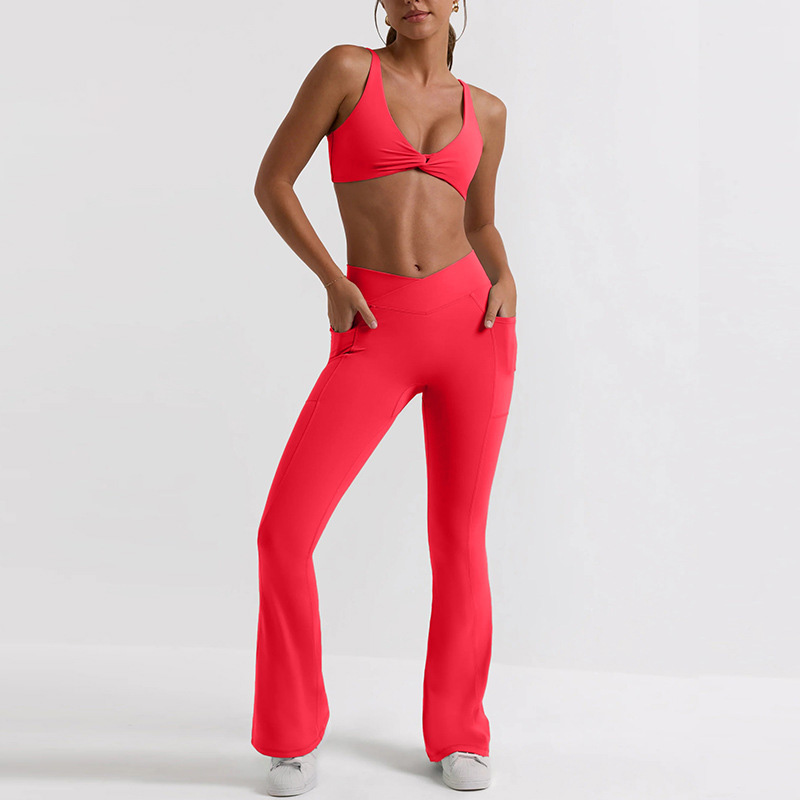 Strappy Sports Bra & High-Waisted Butt-Lifting Workout Leggings Naked-Sensation Solid Color Yoga Set SKL-QY-B3075+K3609