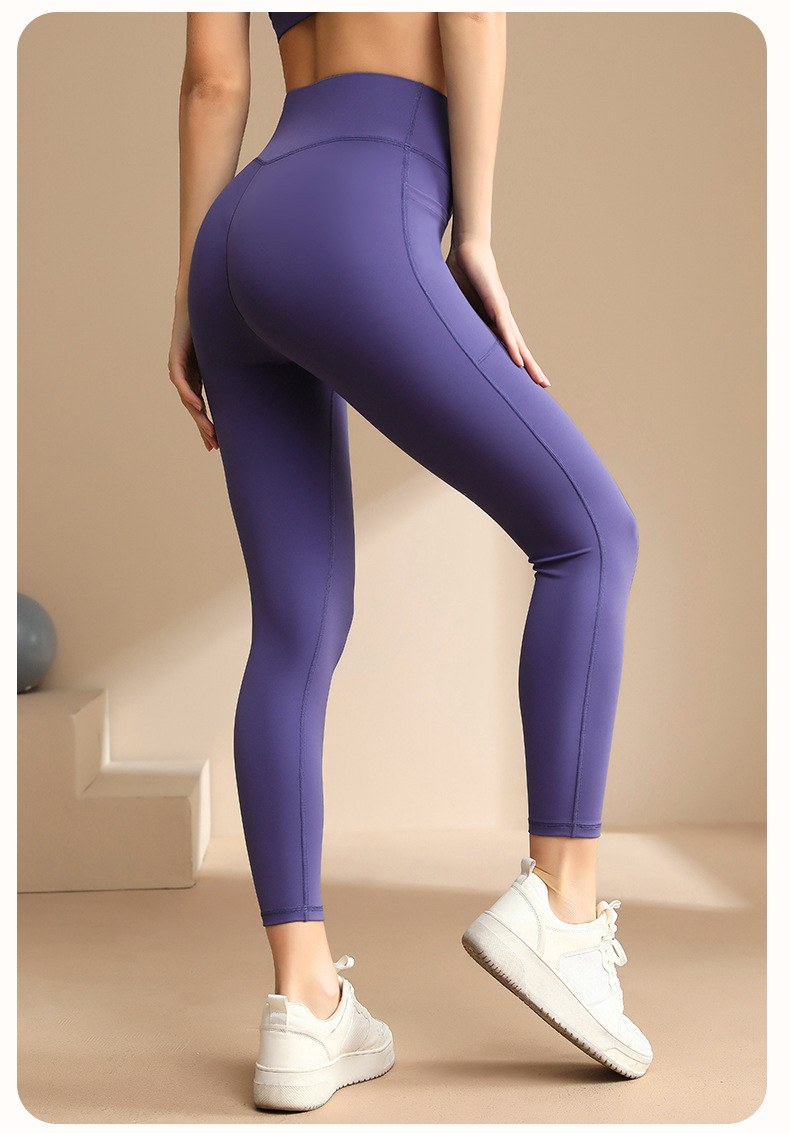 Nude - feeling High - waisted Slimming Yoga Pants with Long Length and Two Pockets SKL-QY-K3504