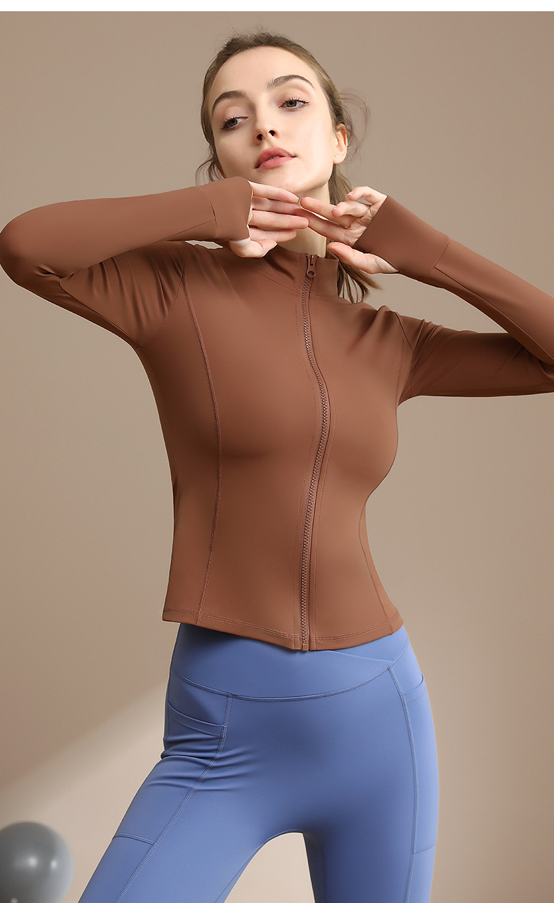 Slim Fit Yoga Jacket for Women Casual Sport Top with Windproof Standing Collar SKL-QY22402