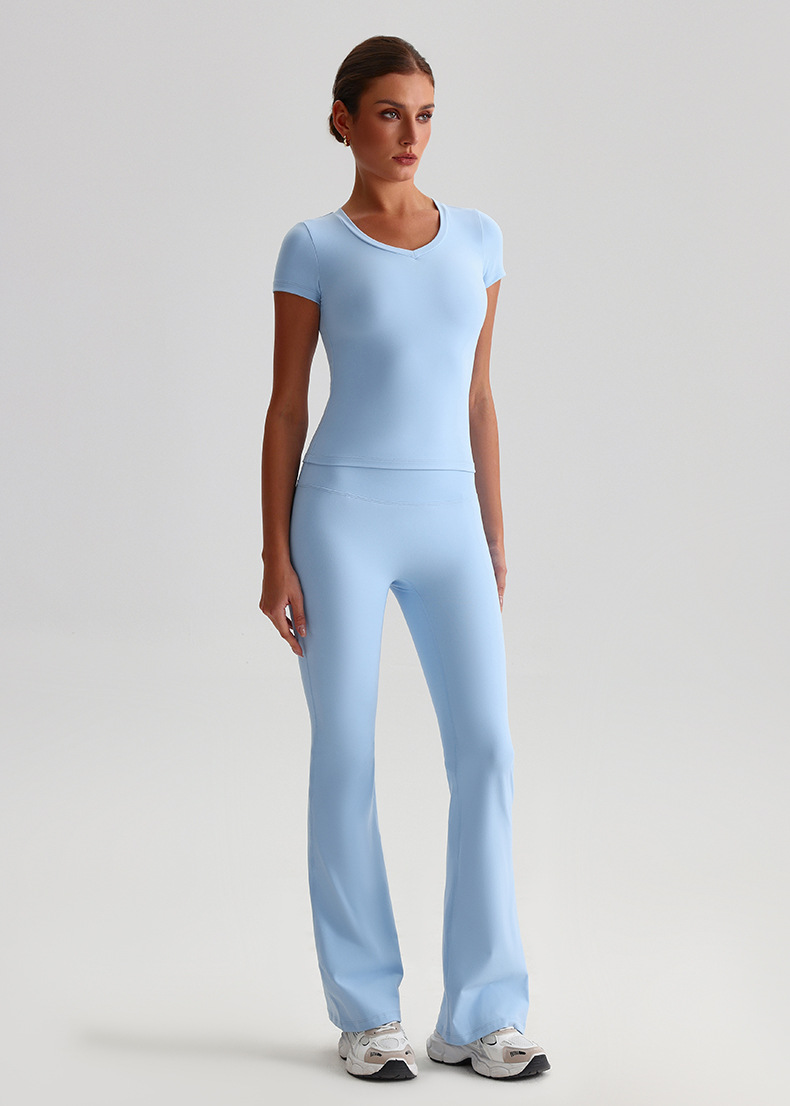 Yoga Suit For Women Casual Hip-lifting Flared Pants And Tight-fitting Nude Short-sleeved shirt SKL-LQ8999