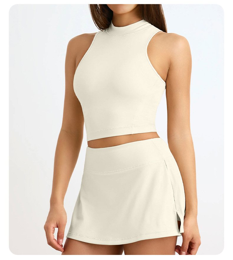 Quick-Dry Sleeveless Tank Top & A-Line Skirt Yoga Set for Fitness SKL-QY-T4810+K4533