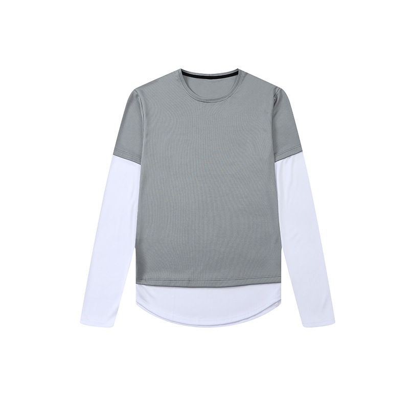 Men's Color Block Long Sleeve Quick Dry Crew Neck Compression Shirt 896