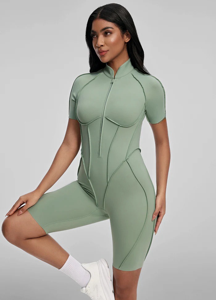 Comfortable Slim Fit Open-Back Short Length Yoga Jumpsuit with Built-in Bra SKL-FNK25129