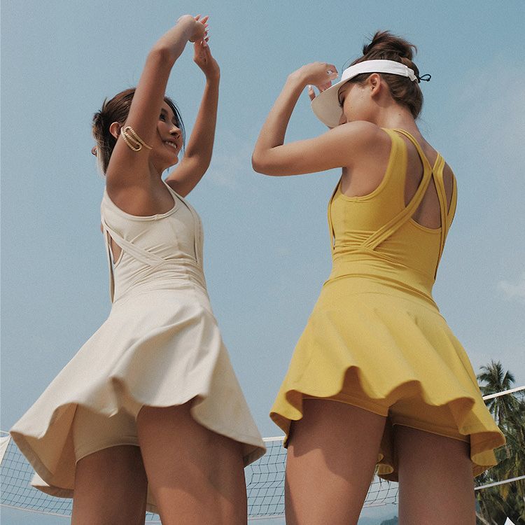 Sleeveless Cropped Tennis Skirt Dress for Running Yoga & Fitness SKL-FNK6622