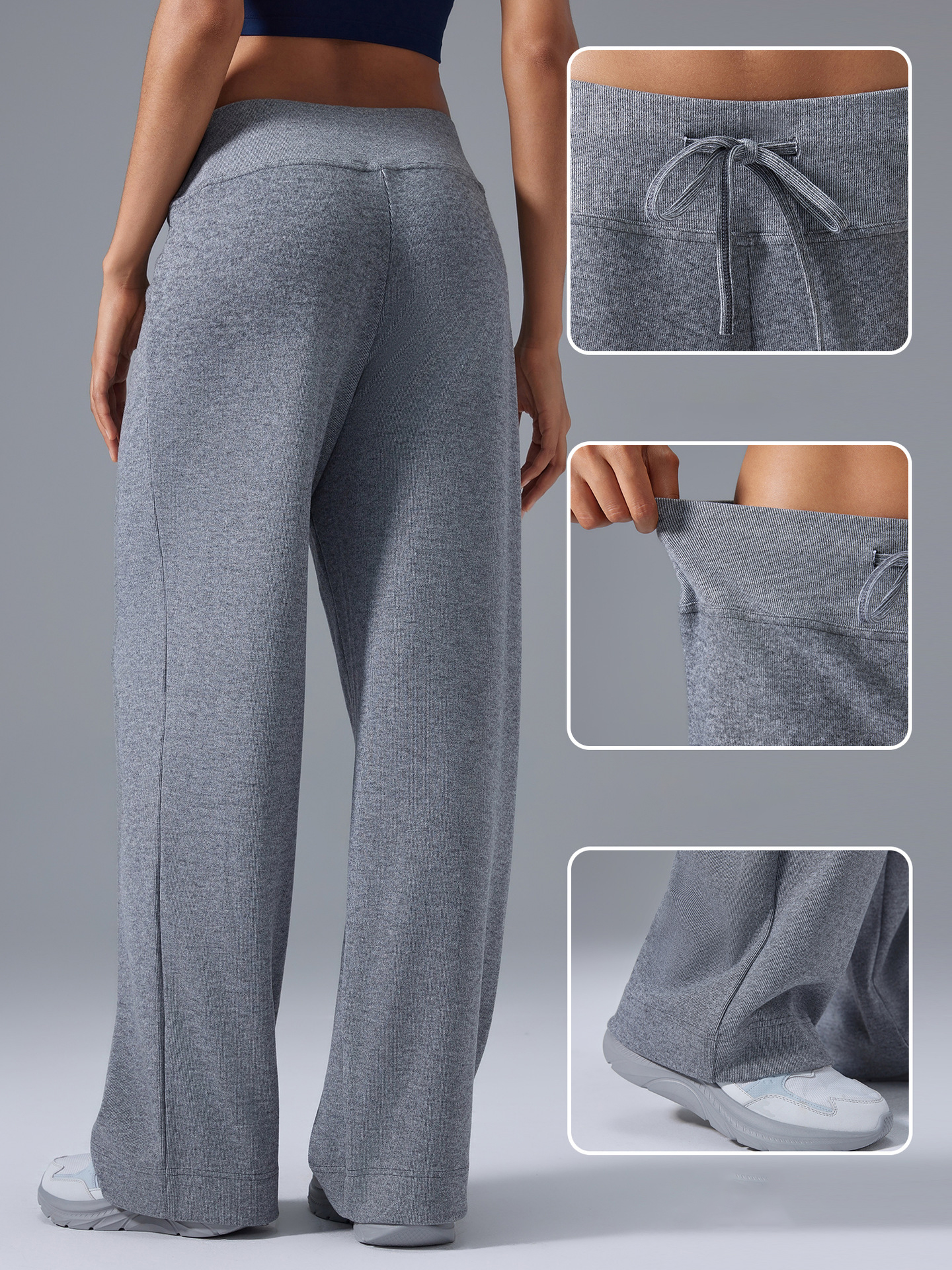 High-waisted drawstring loose-fitting breathable sports pants D25100