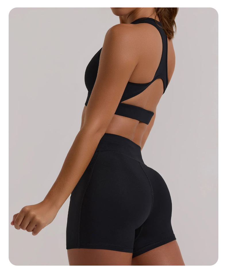 Hanging - neck Sports Bra Top with Shorts Yoga Outfit Set for Fitness and Running SKL-QY-B3073+K3611