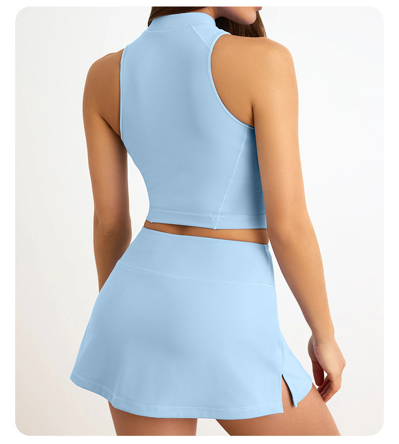 Quick-Dry Sleeveless Tank Top & A-Line Skirt Yoga Set for Fitness SKL-QY-T4810+K4533