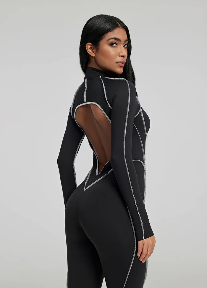Cutout-Design Sexy Slim Fit Yoga Bodysuit with Built-in Bra SKL-FNK25124