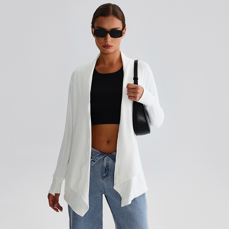 Ribbed Fabric Long-Sleeve Yoga Jacket for Fitness SKL-LQ7005