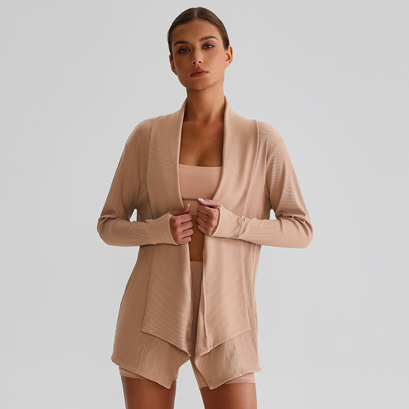 Ribbed Fabric Long-Sleeve Yoga Jacket for Fitness SKL-LQ7005