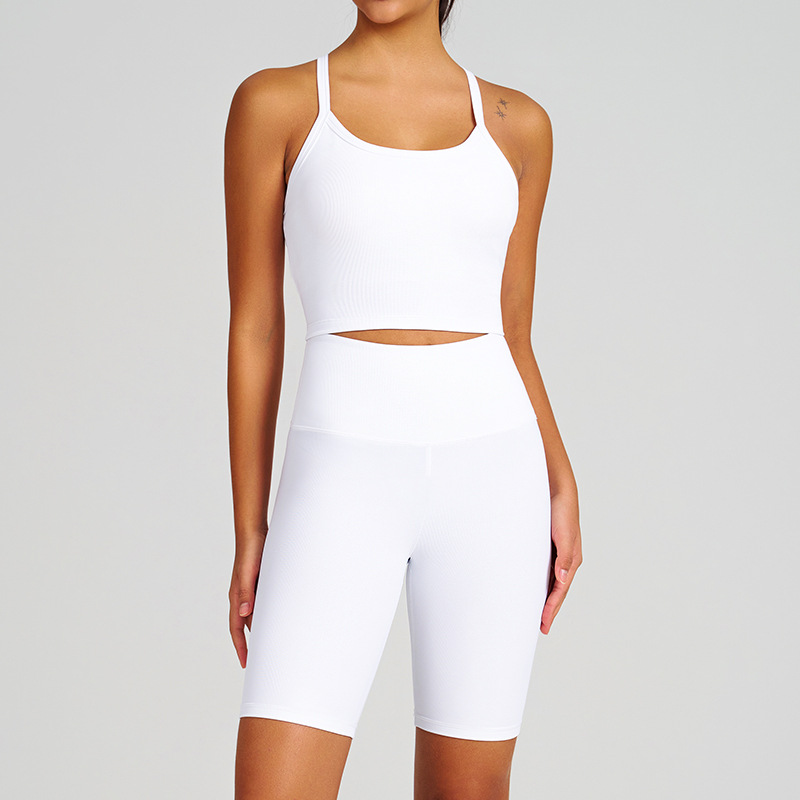 High-Waisted Spaghetti Strap Open-Back High-Impact Sports Bra Set for Running SKL-QY-B6004+K5012