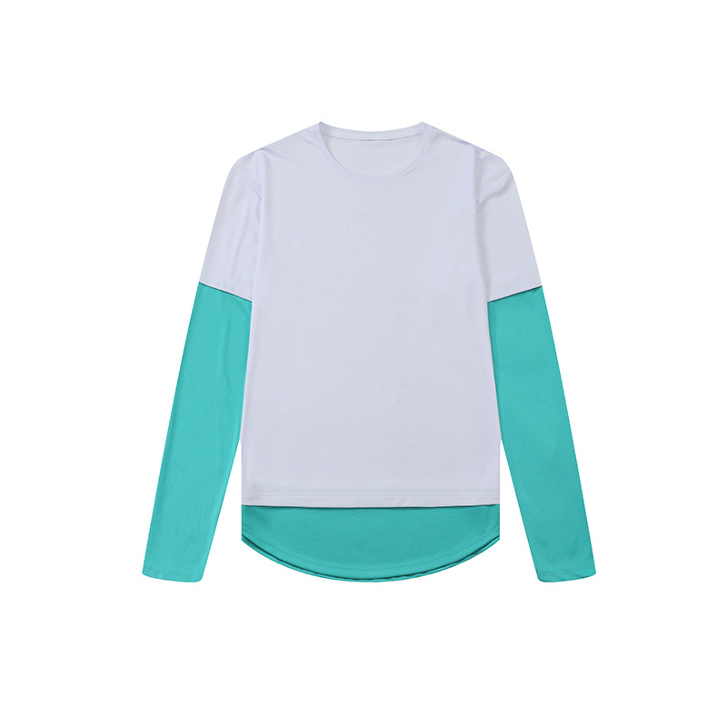 Men's Color Block Long Sleeve Quick Dry Crew Neck Compression Shirt 896